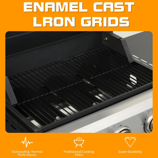 CIG GARDEN 3-Burner Propane Gas Grill,Outdoor Barbecue Grill with Side Tables and Wire Enamel Cooking Grids,31,500 BTU Output Stainless Steel Grill for Patio Garden Camping Backyard BBQ