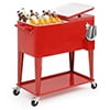MADOG 80 Quart Rolling Cooler Ice Chest for Outdoor Patio Deck Party, Bar Cold Drink Beverage Cart Tub, Backyard Cooler Trolley on Wheels with Ice Scoop, Catch Tray & Bottle Opener, Pink