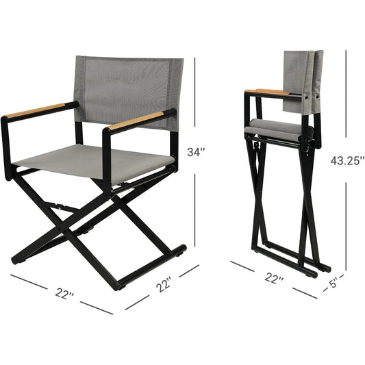 Grand Patio 22" Extra-Wide 2-Pack Directors Chairs, Foldable, Steel Frame, UV-Resistant Mesh, Wood Grain Armrests, Indoor/Outdoor, Dark Gray