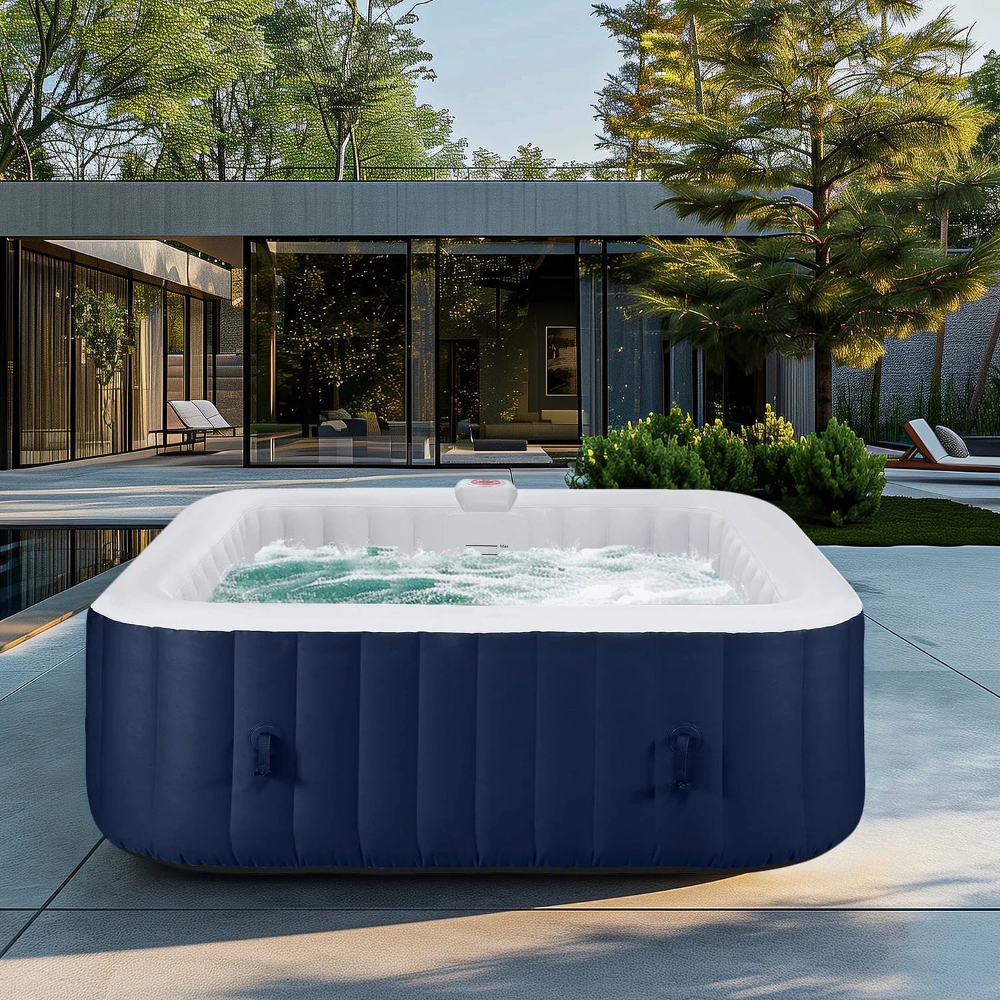 Hot Tub for 4-6 Person, Seizeen Outdoor Patio Large Inflatable Hot Tub Home SPA, with 130pcs Massage Jets, 910L, 4 Filters, 2 Cup Holders, Lockable Cover, Storage Bag, Max 104° F, 73in, Navy