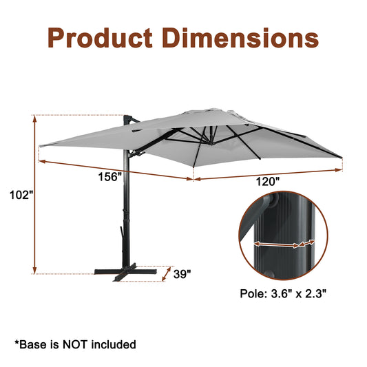 Boyel Living 10 x 13 FT Rectangle Patio Offset Umbrella Outdoor Large Cantilever Umbrella Heavy Duty Sun Umbrella, Gray(Without Base)