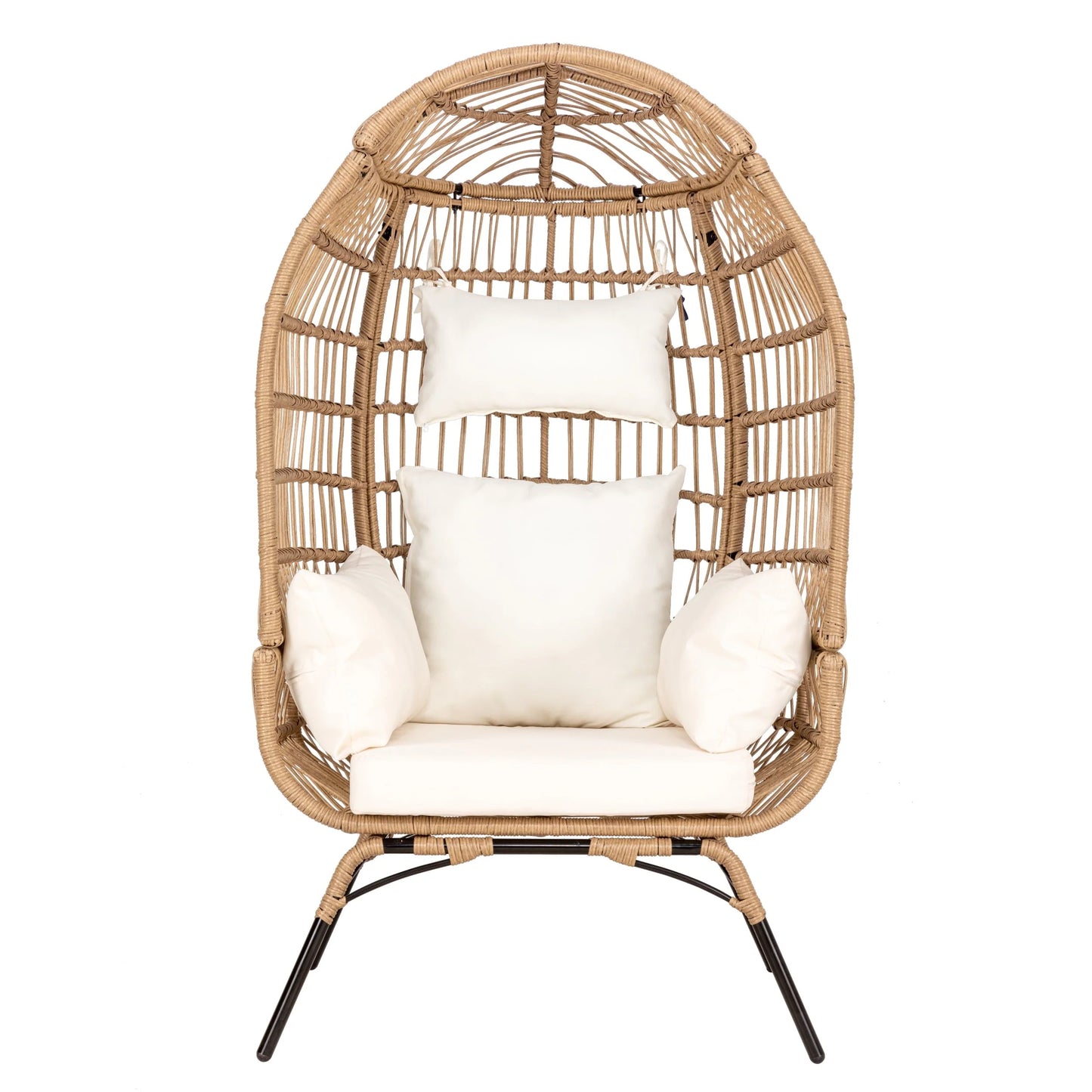 Eclife Outdoor Egg Chair Patio Wicker Lounge Chair with White Cushion Pillow for Home Pool Porch Garden Balcony