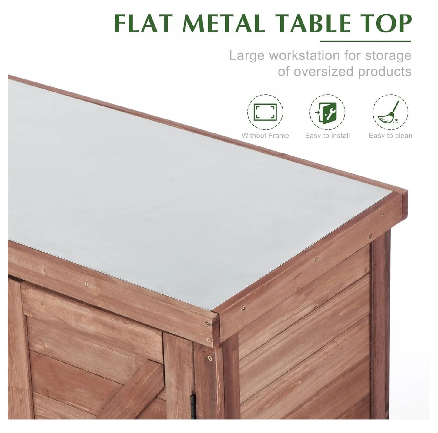 Outdoor Potting Bench with Storage Cabinet and Metal Top, Wood Workstation for Outdoor Patio, Garden