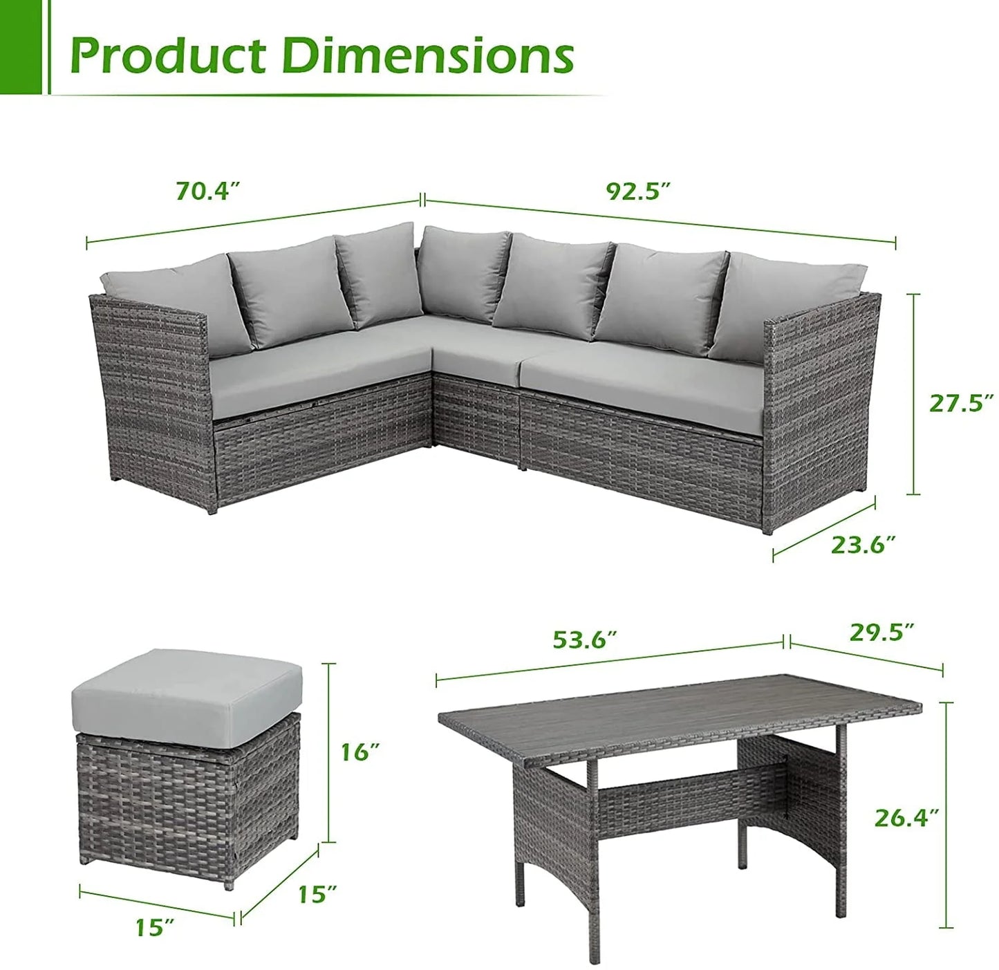 AECOJOY 7 Piece Patio Conversation Set, Outdoor Sectional Sofa Rattan Wicker Dining Furniture, Gray
