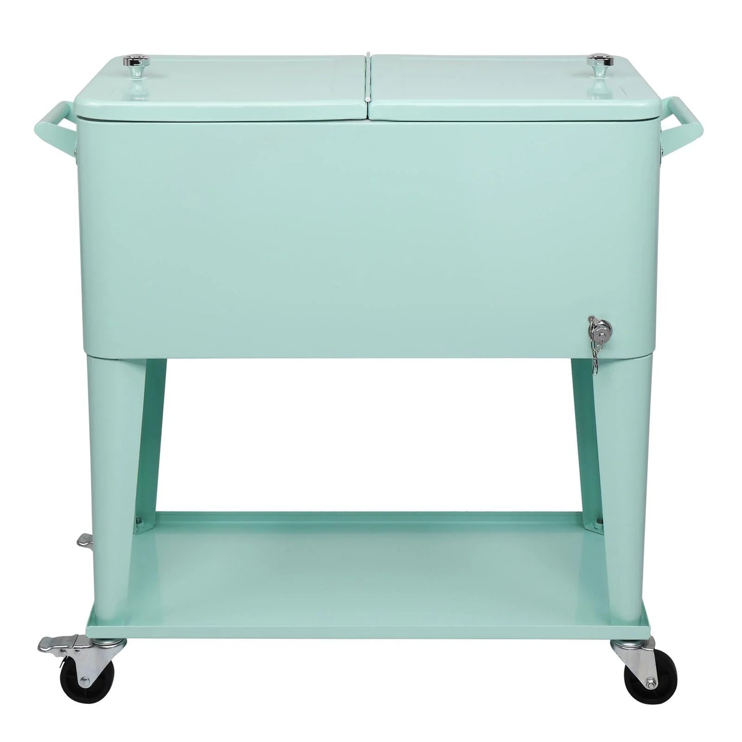 GoDecor 80 Quart Iron Spray Plastic with Tray Patio Rolling Cooler Green