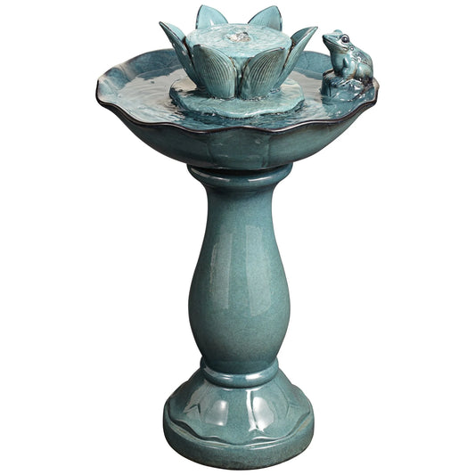 Pleasant Pond 25 1/4" High Large Asian Outdoor Decor Ceramic Floor Fountain Frog Pedestal Outside Garden Patio