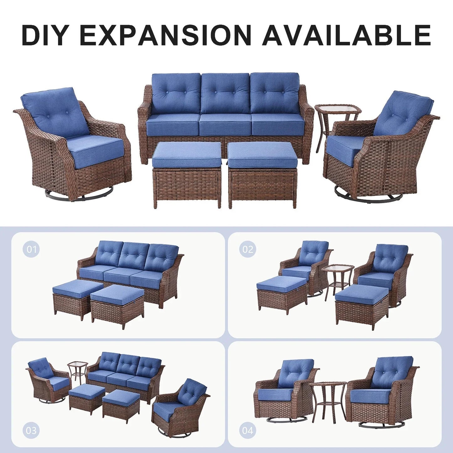 Bellefurn Outdoor Patio Furniture Set,Swivel Rocker Patio Chairs with 6" Thick Cushion and Side Table,Rattan Outdoor Conversation Set for Porch,Deck,Yard