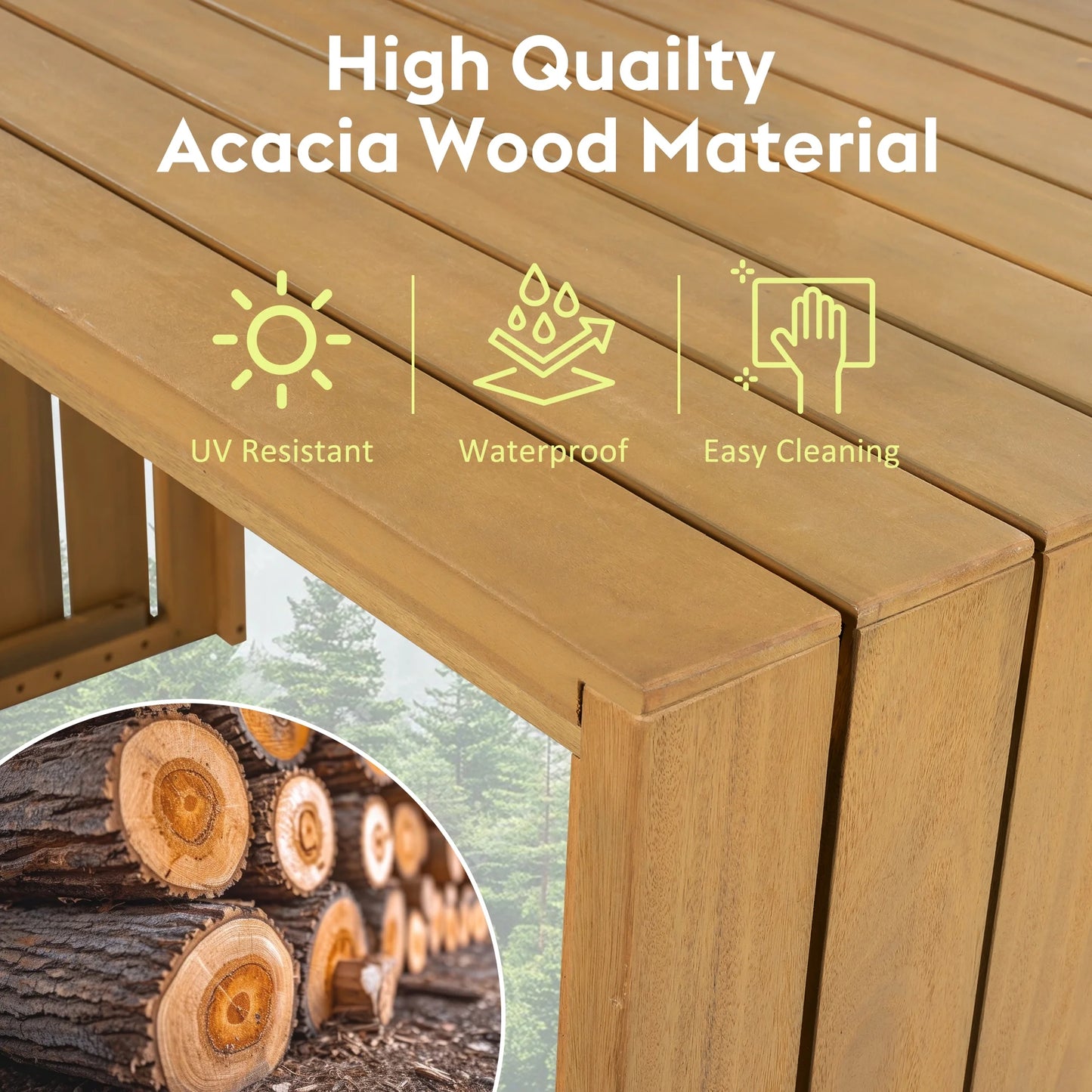 YIYADO 5-Pcs Outdoor Bar Set, Acacia Wood Table & Stools with Cushions for Patio, Poolside, Balcony
