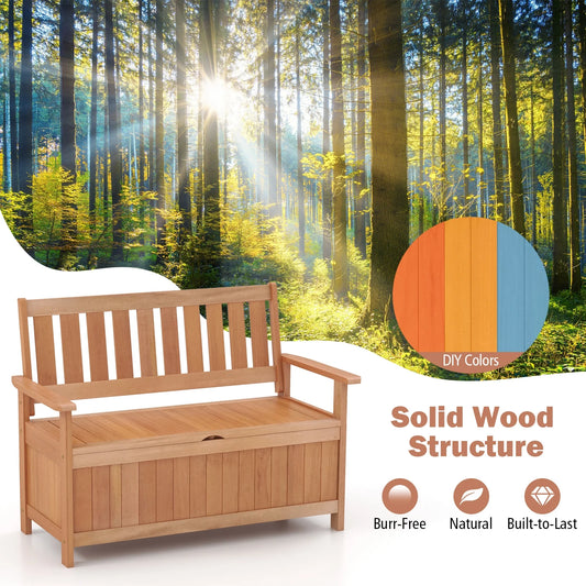 Gymax 48'' Storage Bench Wood Loveseat w/Slatted Backrest for Backyard Patio