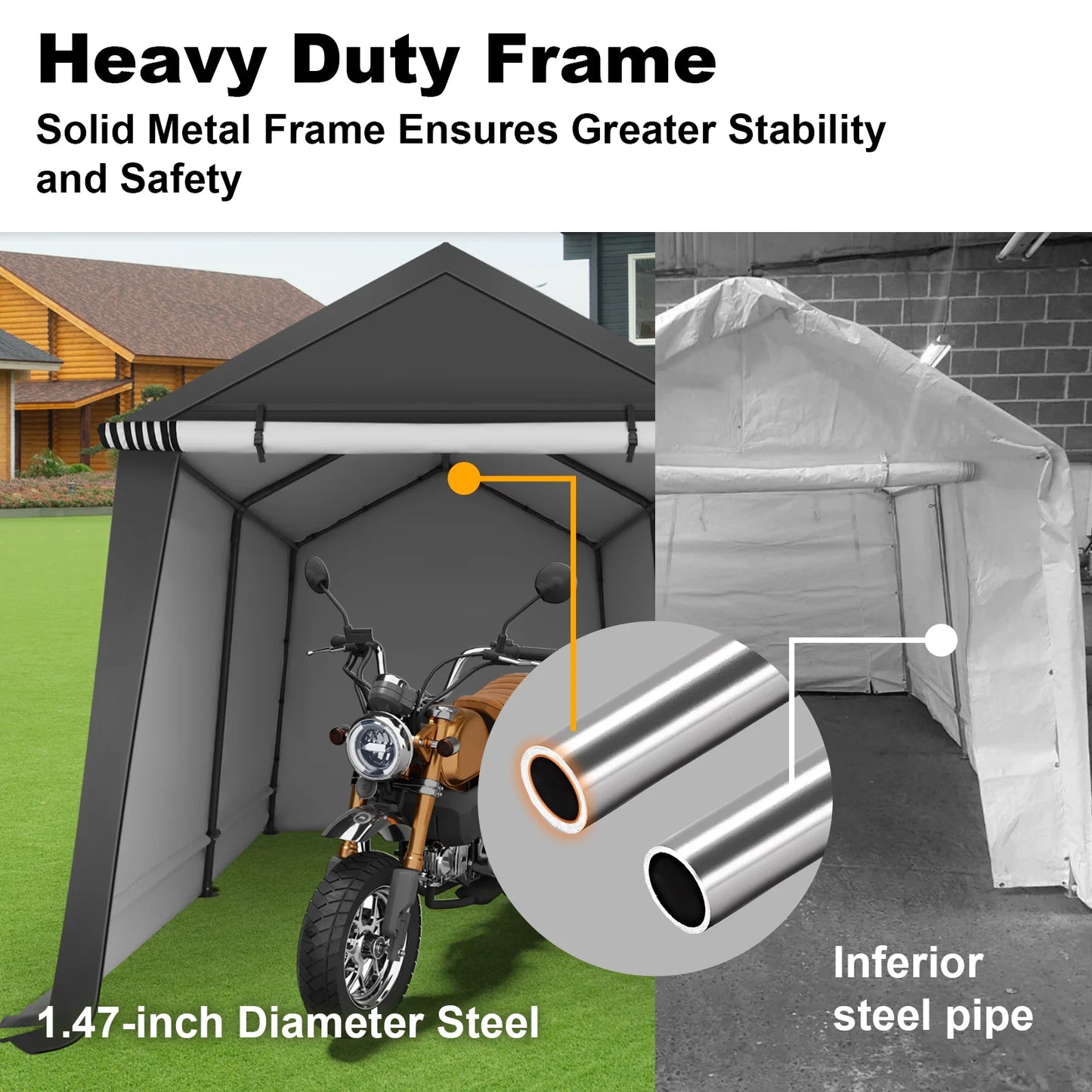 Abba Patio 7'x 12' Heavy Duty Portable Outdoor Storage Shelter Canopy, Waterproof Carport, All-Season Use, Grey