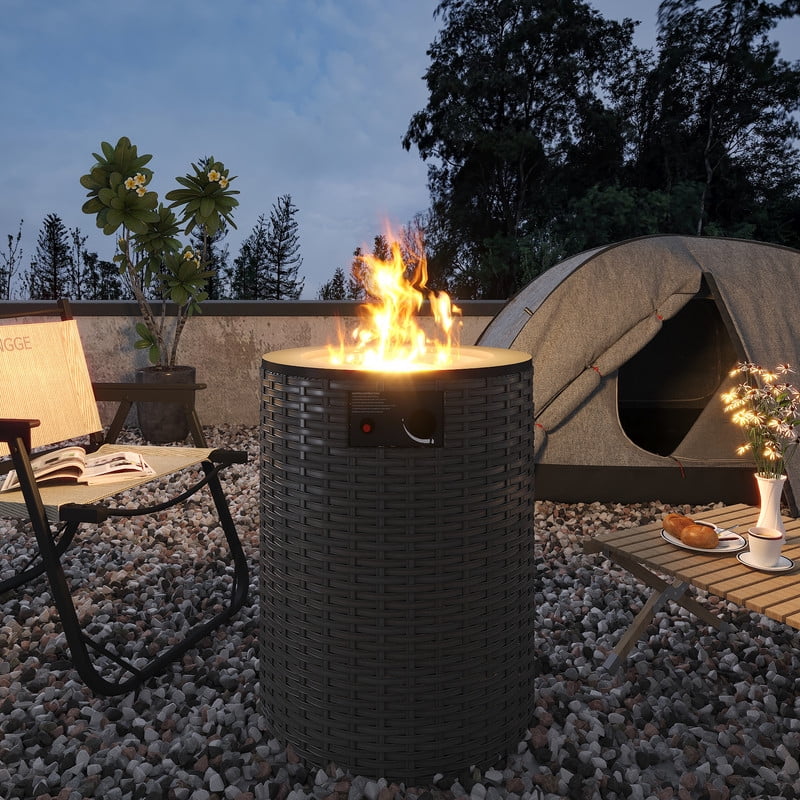 GAZEBETER 18" Propane Fire Pit Table,Outside 55000 BTU Outdoor Rattan & Wicker Gas Fire Pit Table for Patio,Garden,Party and Camping