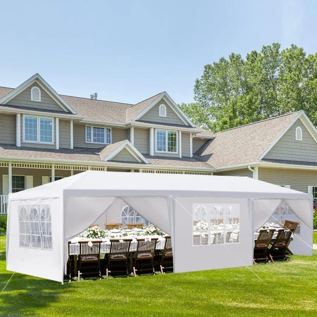 10'x30' Party Tent Outdoor Wedding Event Tents with 8 Removable Sidewalls, Heavy Duty Gazebo, Large Canopy Waterproof for Parties Patio Birthday All Season White