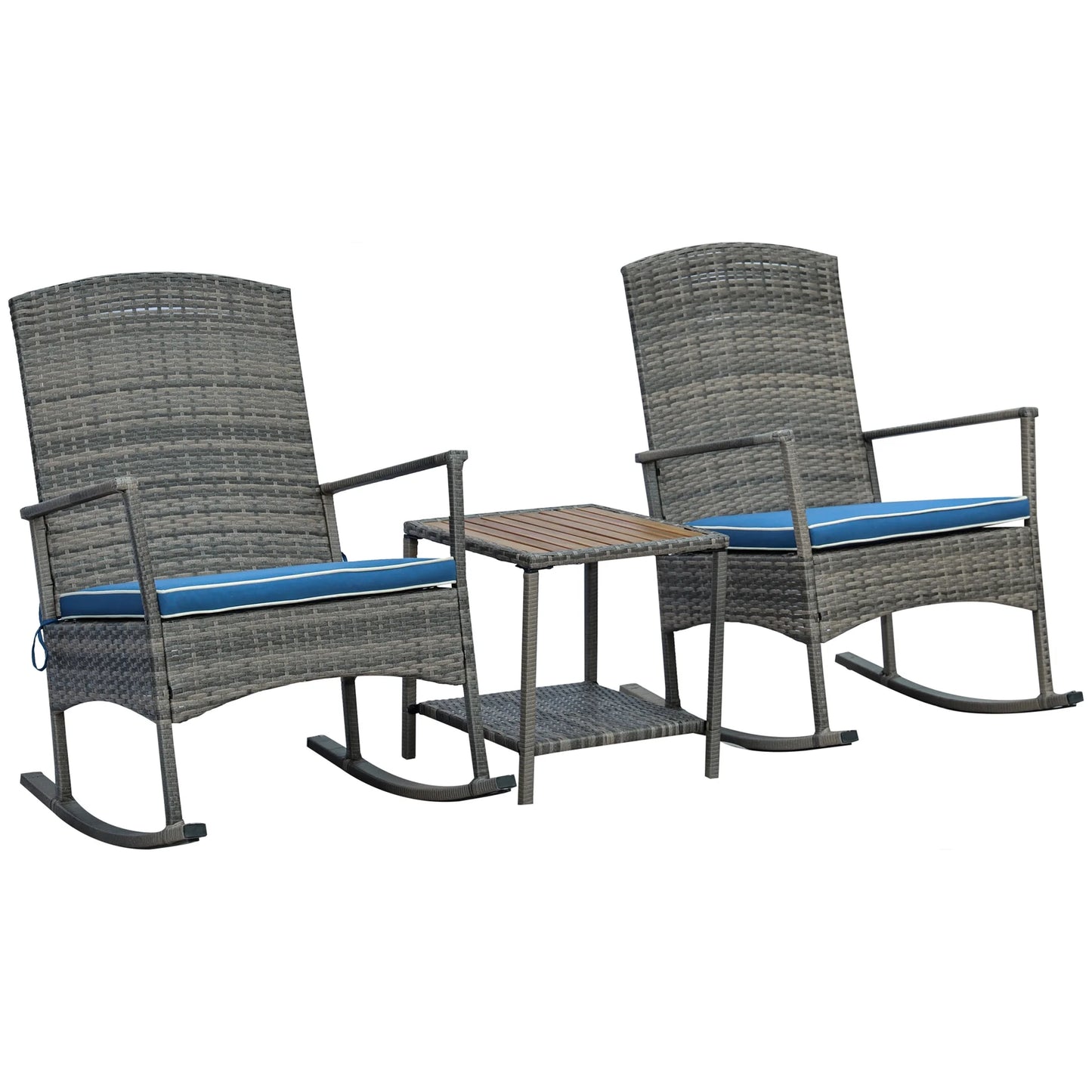 Outsunny 3Piece Wicker Rocking Chair Patio Furniture Set, Gray