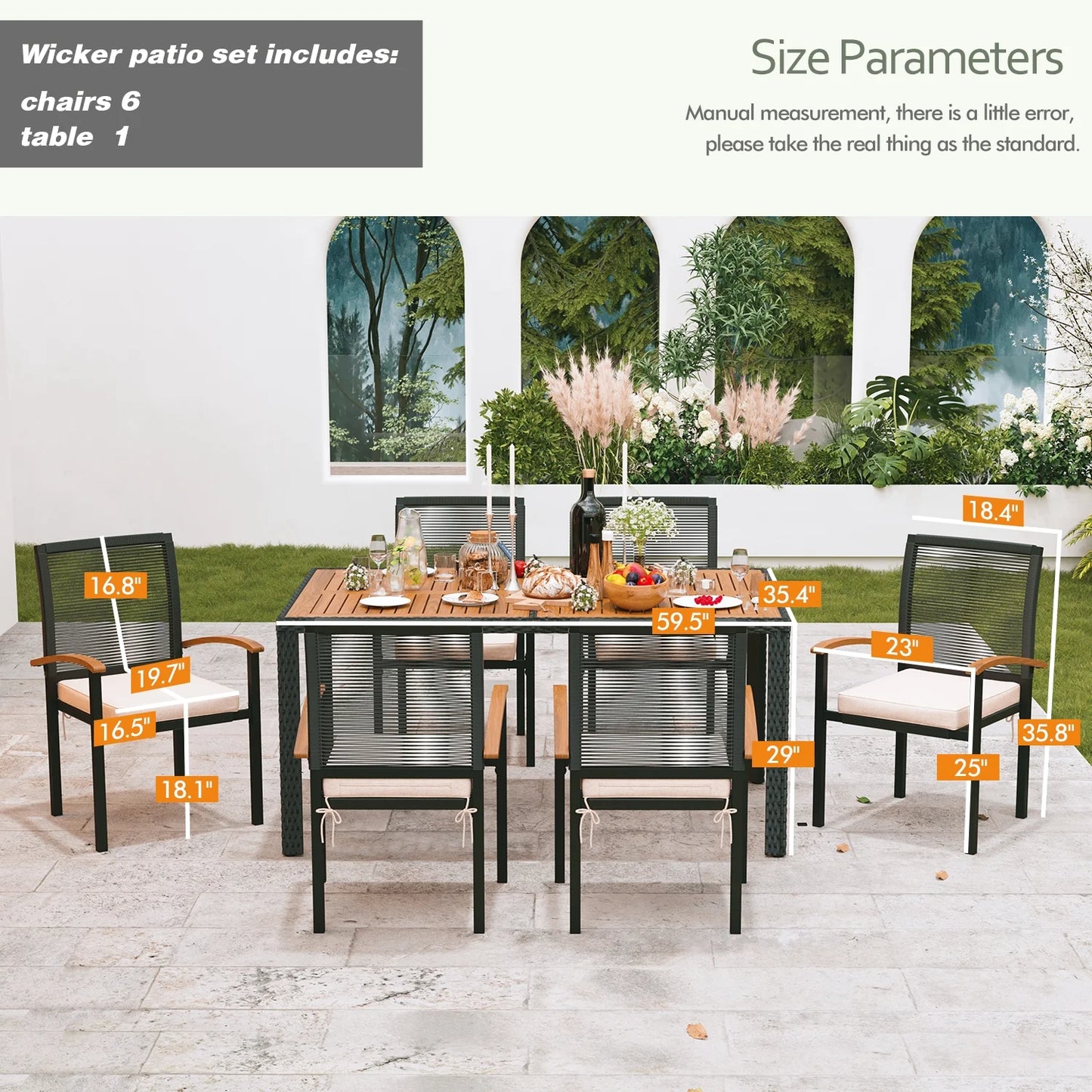 7 Pieces Outdoor Table and Chairs Outdoor Patio Furniture Set Wicker Patio Dining Sets for 6 Patio Table and Chairs Set Outdoor Furniture Set for Garden Yard Porch and Poolside