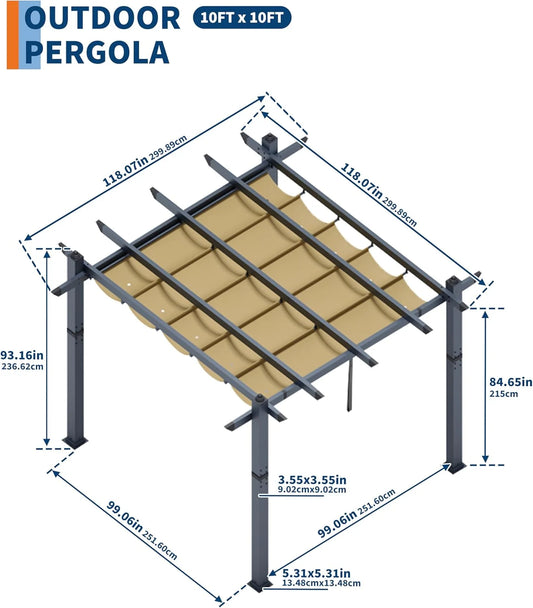 Outdoor Pergola with Adjustable Roof,Modern Metal Patio Aluminum Pergola,Reinforced Frame Outdoor Shelter with Sun Shade Canopy,Shade Cover for Garden,Backyard and Deck