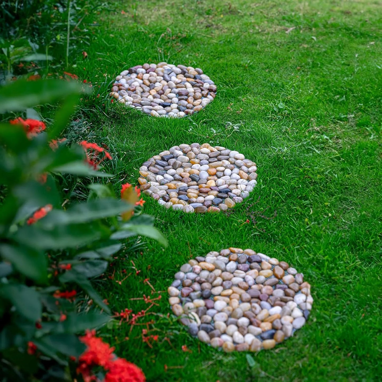 River Rocks Stepping Stones Pavers Outdoor for Garden Walkway, Pebbles Polished Gravel for Yard Lawn Patio Pathway Landscaping, 6PACK (Roundness)