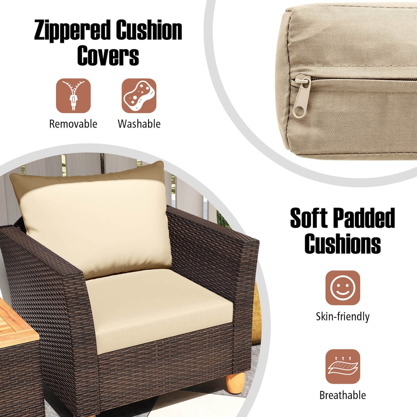 Costway 3PCS Patio Wicker Rattan Sofa Set Furniture Outdoor Acacia Wood Conversation Brown