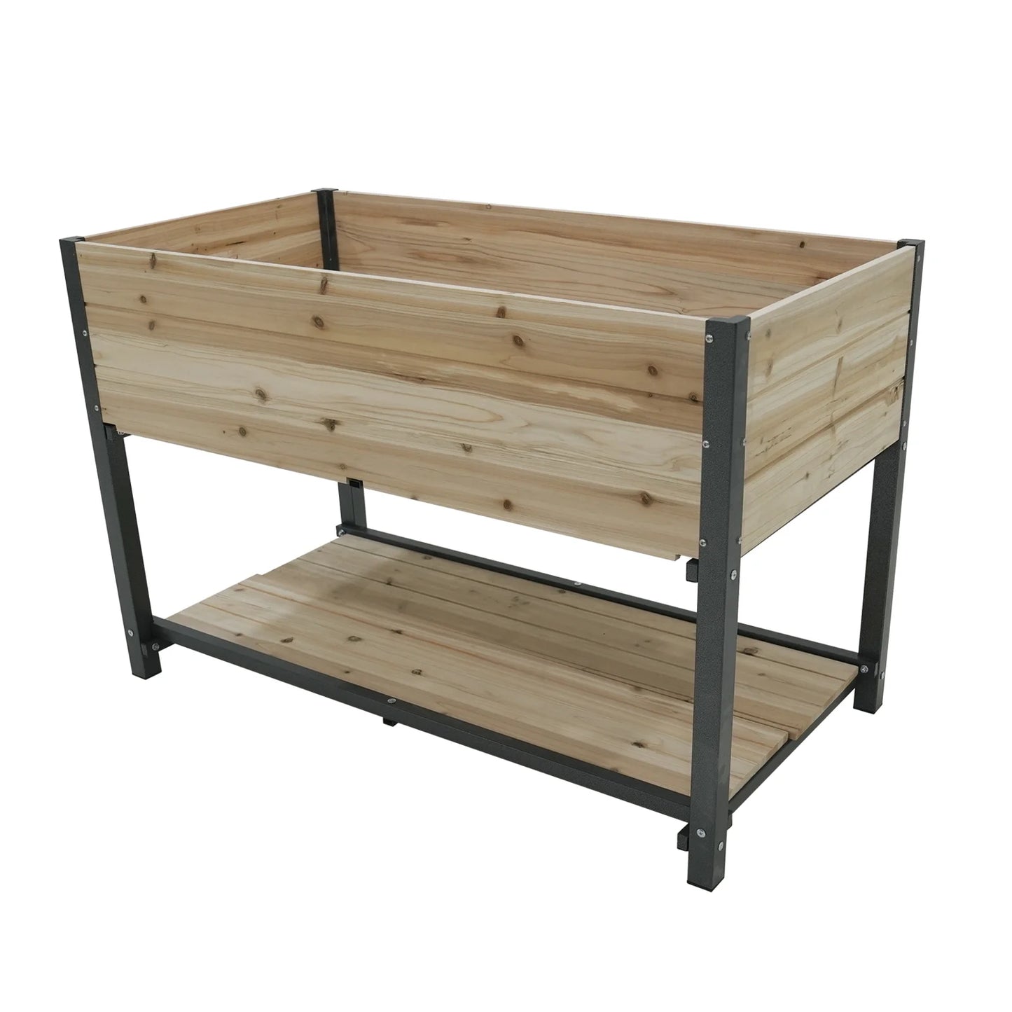 Durable Raised Garden Bed with Iron Frame and Solid Wood Panels, Elevated Planter Box for Patio, Balcony, Outdoor Gardening