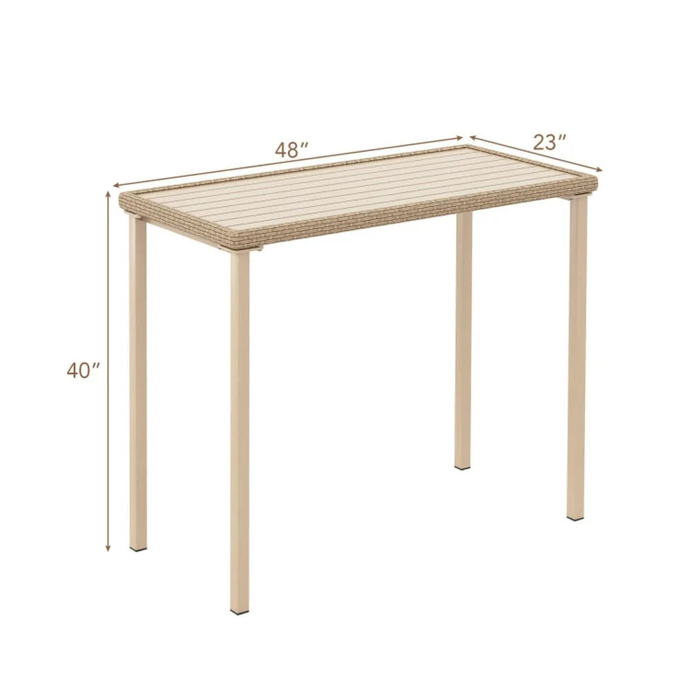 GVN Backyard Coffee Tables,Outdoor Patio Bar Table Heavy Duty Rectangle Metal Frame-Brown
