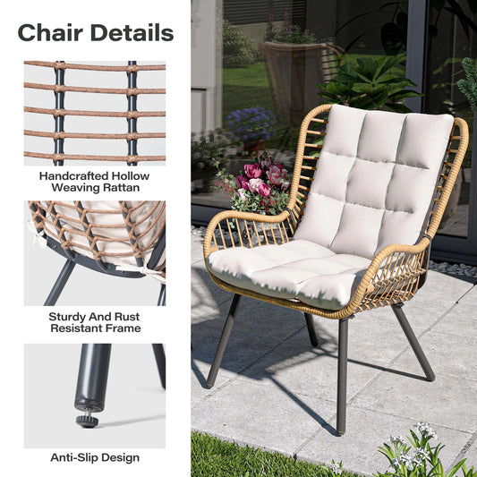 LAUSAINT HOME 3-Piece Patio Furniture Set, High Back Outdoor Bistro with Coffee Table & Beige Cushions for Garden or Deck