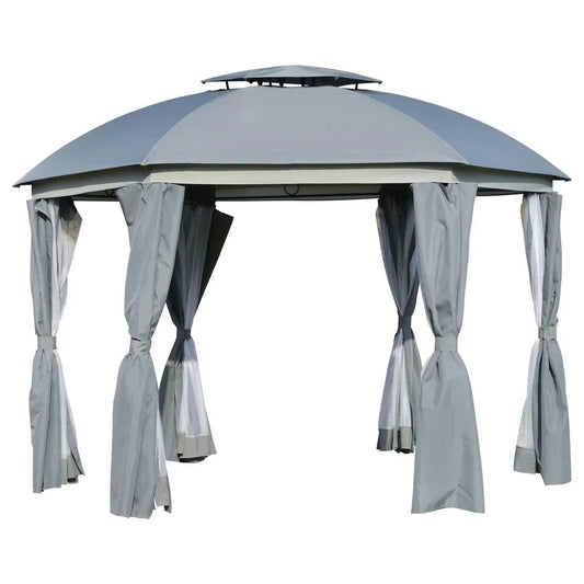 Topcobe 12' x 12' Round Outdoor Canopy Tent, Patio Dome Canopy Tent Canopy Shelter with Double Roof, Curtains, Zippered Doors, Tents for Parties, Outdoor Canopy, Shade Canopy, Patio Canopy, Gray