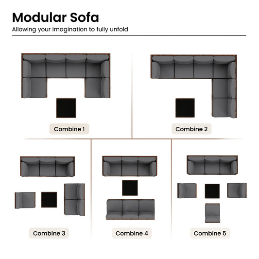 ELPOSUN 7 Pieces Patio Furniture Set, Outdoor Furniture Sectional Rattan Sofa for Backyard Garden Dark Grey