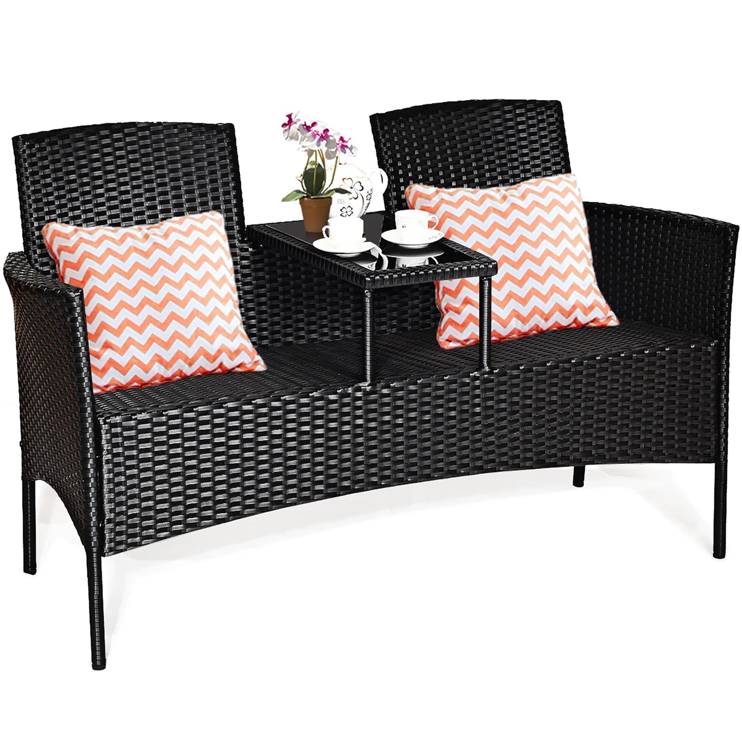 Costway Patio Rattan Conversation Set Seat Sofa Cushioned Loveseat Chairs Turquoise