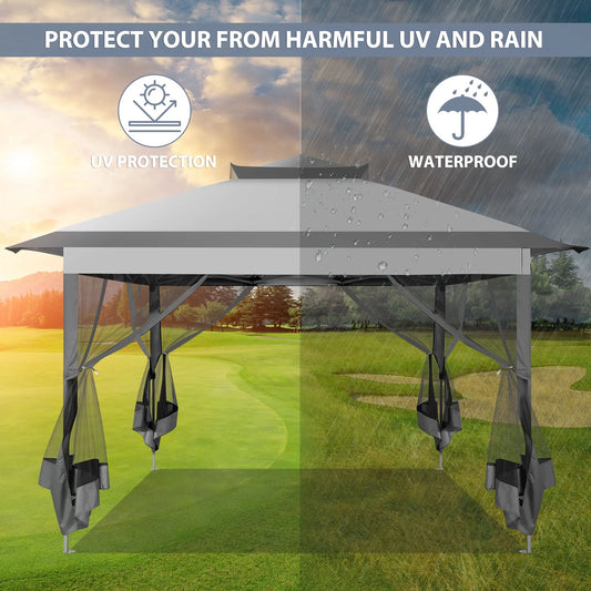 COBIZI 11x11 Pop up Gazebo Outdoor Canopy Gazebo Patio Gazebo with Mosquito Netting Canopy Shelter with 121 Square feet of Shade for Poolside, Garden, Party and Backyard, Gray