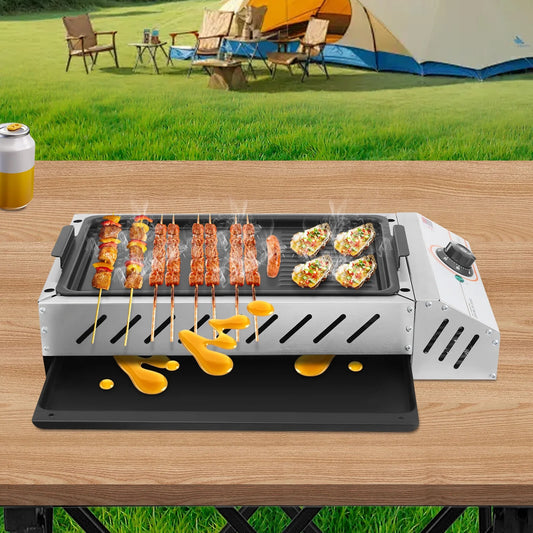 ToppiJoy 122-572° F Electric Griller, Adjustable Temperature Control Teppanyaki Flat Grill for Outdoor Cooking Kitchen and Patio Backyard Barbecue