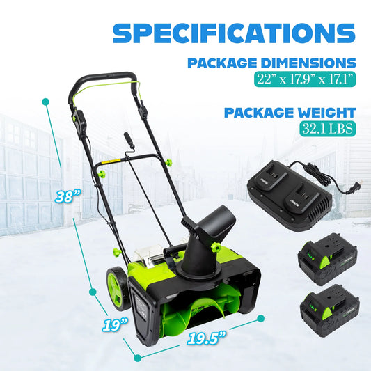 Cordless Snow Shovel, 20V Battery Powered Snow Blower, Lightweight Electric Snow Thrower with Adjustable Handle, Directional Plate, Perfect for Patios, Decks, Walkways, and Driveways (20 INCH)