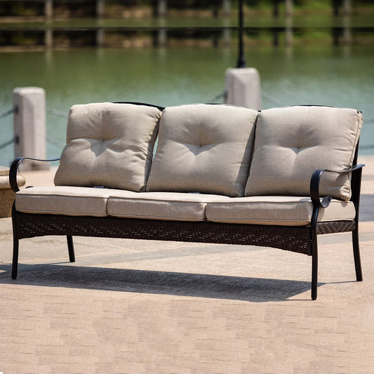 Direct Wicker Outdoor Iron 3 Seater Sofa with Cushions for Patio Red