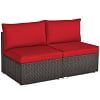 Costway 2PCS Patio Rattan Armless Sofa Sectional Conversation Furniture Set W/Cushion Red