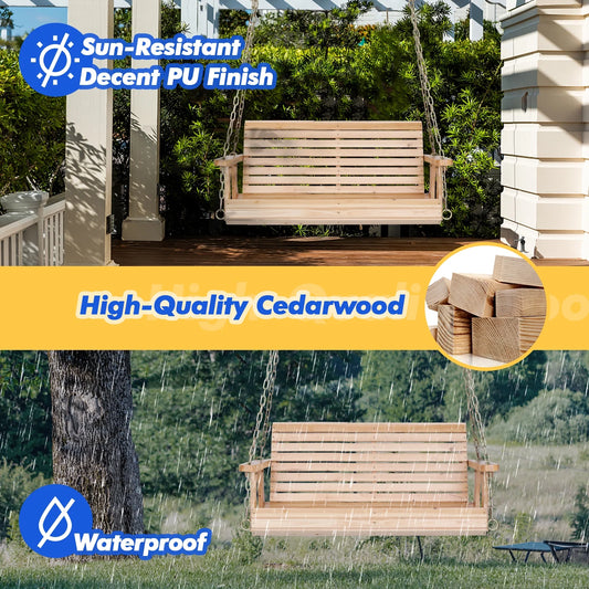 Zimtown Patio Wooden Porch Swing Swing Chair Bench Heavy Duty 880lbs with Hanging Chains for Outdoors,4 FT, Natural