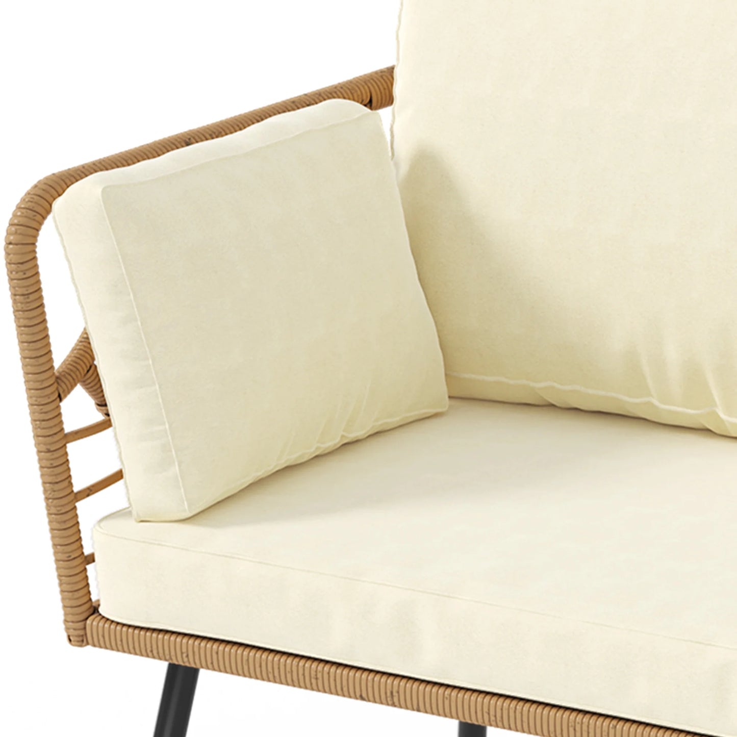 Uforic Outdoor Wicker Loveseat with Cushions and Rattan Side Table, All-Weather 2 Pieces Bistro Patio Conversation Furniture Set -Beige