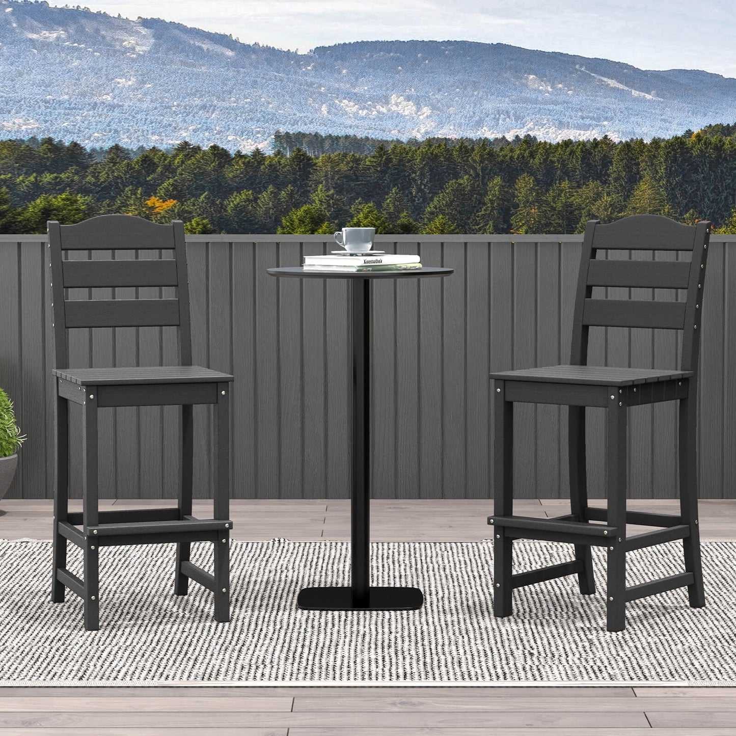 Costway Outdoor HDPE Bar Stool Patio Tall Chair Backrest Footrest All Weather Gray