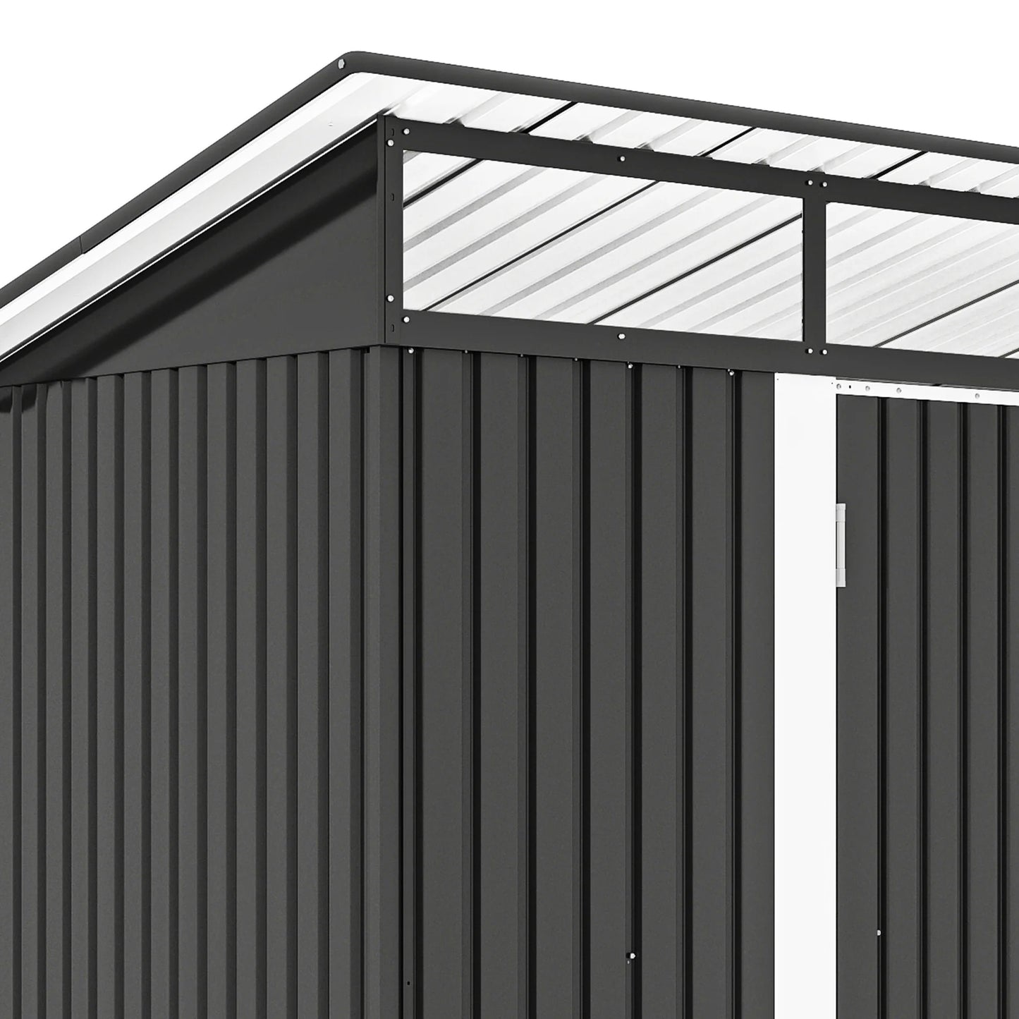 ModFusion 9x4 ft Outdoor Metal Storage Shed with Lockable Double Doors, Acrylic Glass Windows, Steel Roof, Garden Patio Bikes, Skylight, Dark Gray