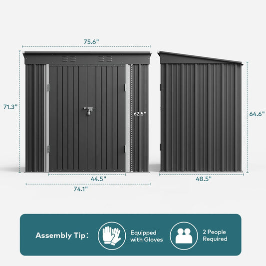 6' x 4' Outdoor Storage Shed, Lofka Garden Metal Shed with Base Frame for Backyard, Patio, Lawn, Gray