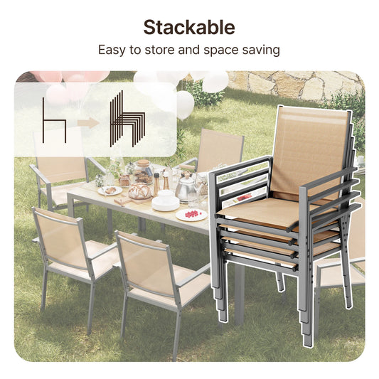Outdoor Dining Set, Lofka 7 Piece Patio Dining Table Set for 6 Persons with Cool Textilene Armchairs for Backyard & Garden, Brown