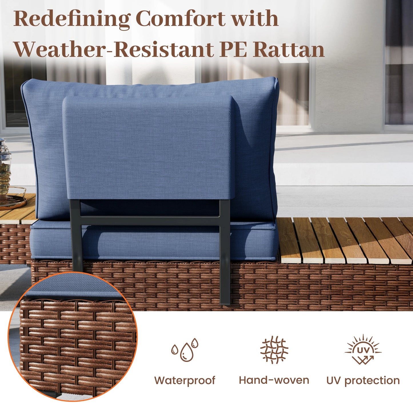 ELPOSUN L Shaped Conversation Sectional Sofa Set with Coffee Table, 5 Pieces Patio Furniture Seating Group with Side Table for Backyard Garden, Beige Grey