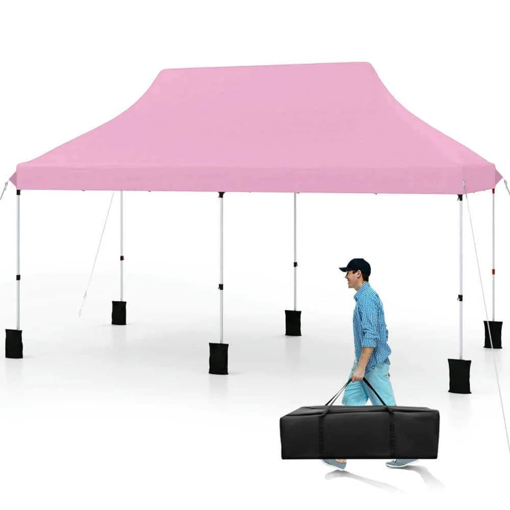 Spaco 10 X 20 FT Pop up Canopy Tent, Foldable and Portable Canopy with Carry Bag for Patio, Garden, Backyard, Pink
