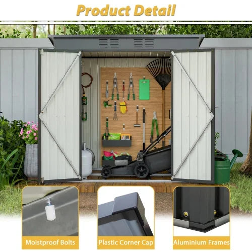 Enyopro 6x4 ft Outdoor Metal Storage Shed, Galvanized Steel Tool Shed with Reinforced Floor & Lockable Door for Backyard, Lawn, Patio, Black