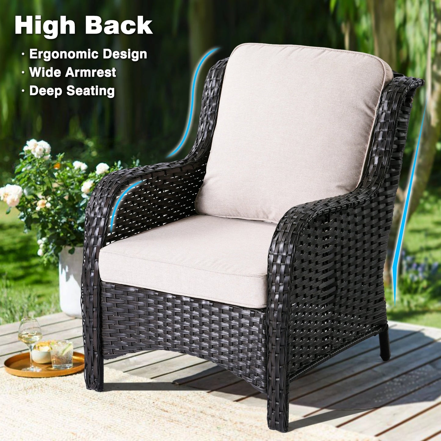 Ovios 6 Pieces Outdoor Furniture with CSA Fire Pit Wicker Patio Conversation Set All Weather Sectional Sofa for Porch
