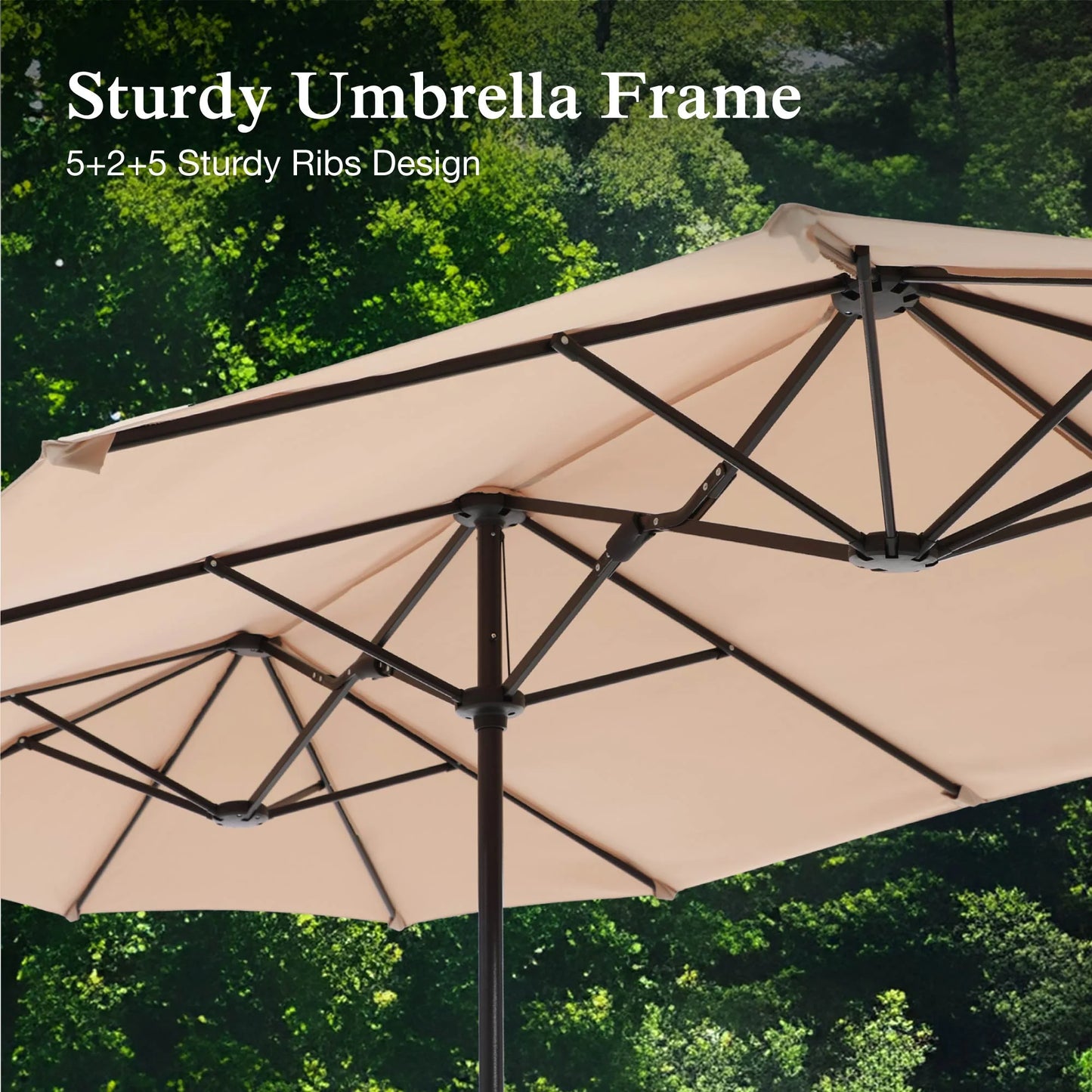 Alpha Joy 8-Piece Outdoor Patio Dining Set with 13 ft Umbrella, Rattan Chairs & Rectangle Table Set for 6, Beige Umbrella