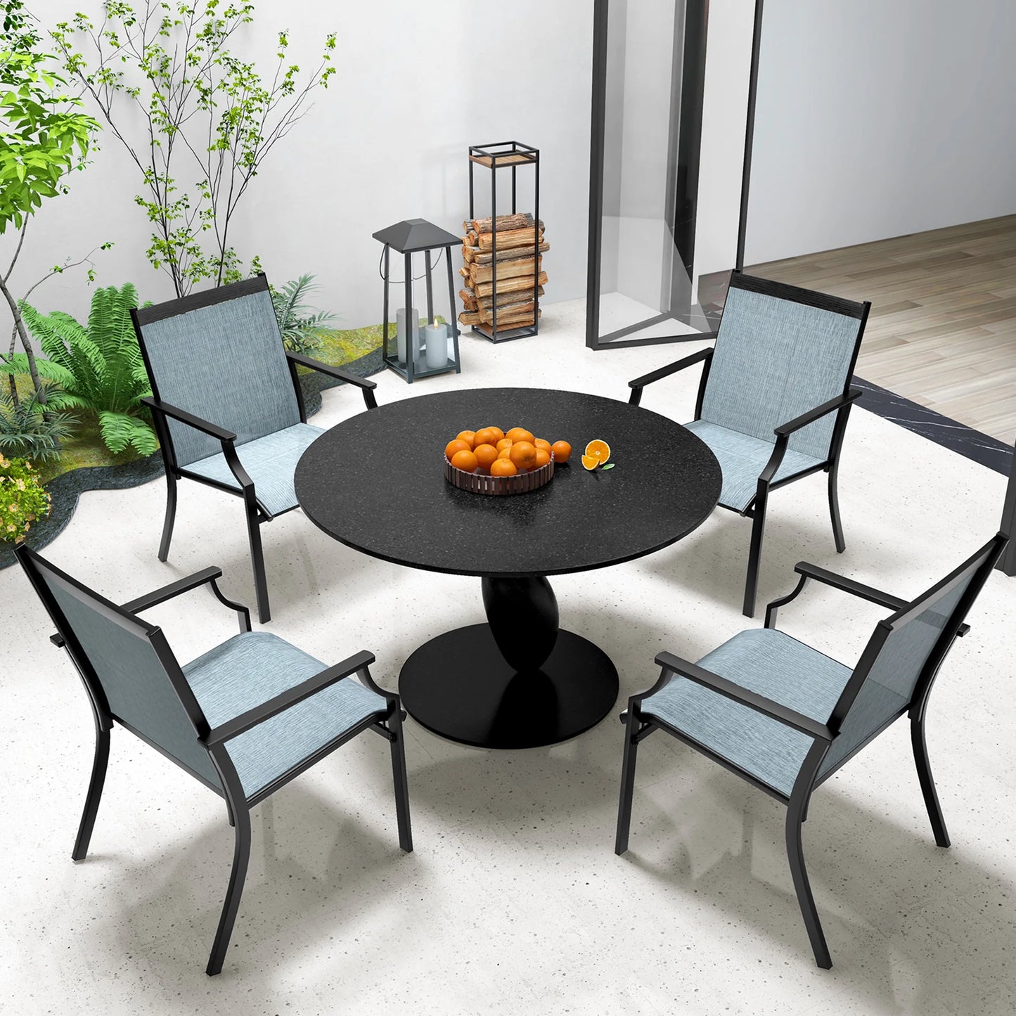 Gymax Set of 2 Patio Dining Chairs Outdoor Armchairs w/Sturdy Metal Frame Coffee