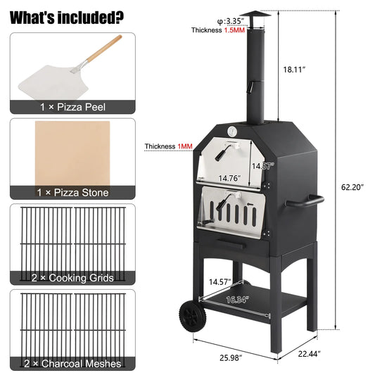 Ktaxon Outdoor Pizza Oven 14 Inch Wood Fired Pizza Oven Patio Pizza Maker w/Pizza Stone, Pizza Peel, Grill Rack