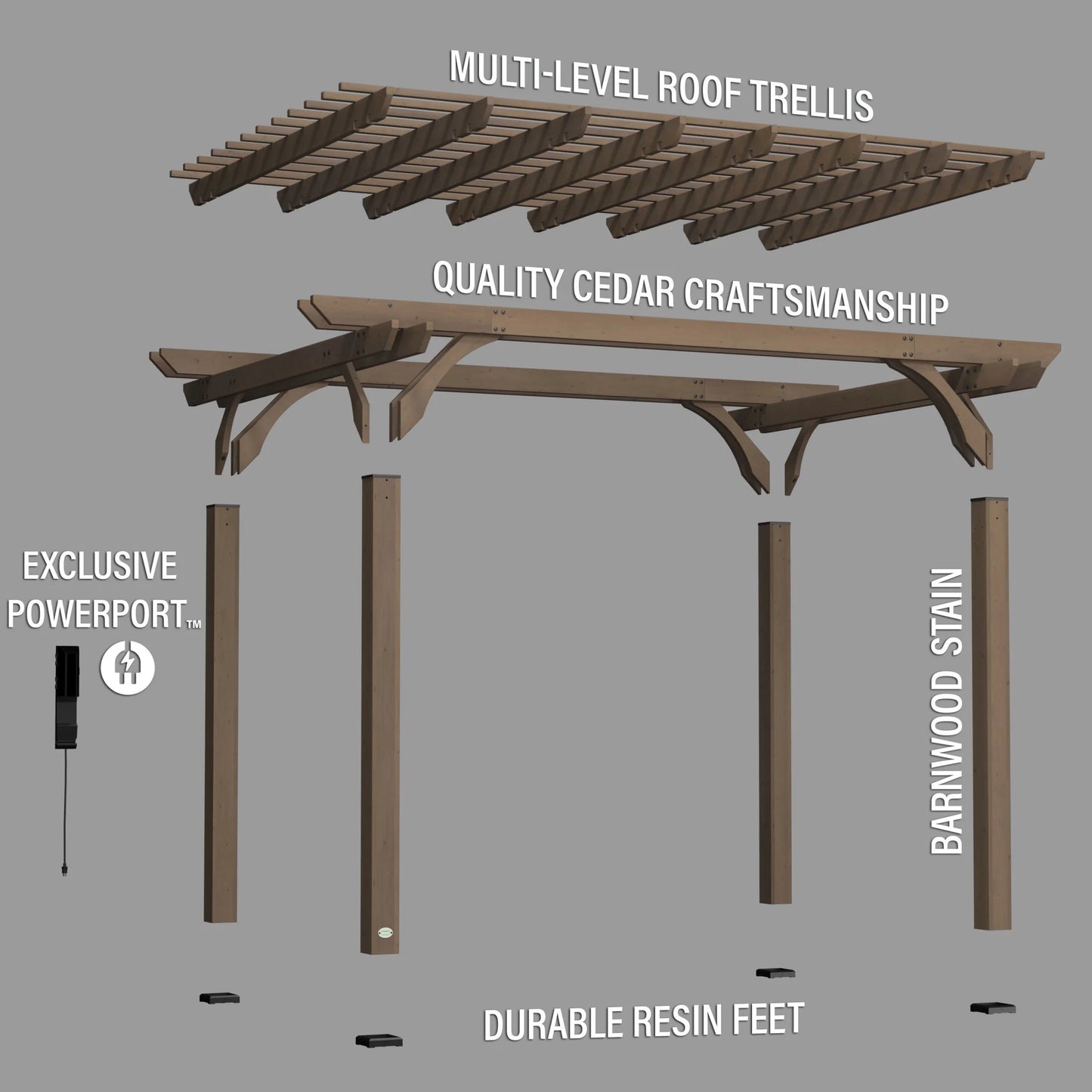 Backyard Discovery Somerville 14x10' Cedar Wood Patio Pergola Kit, Trellis Roof, PowerPort