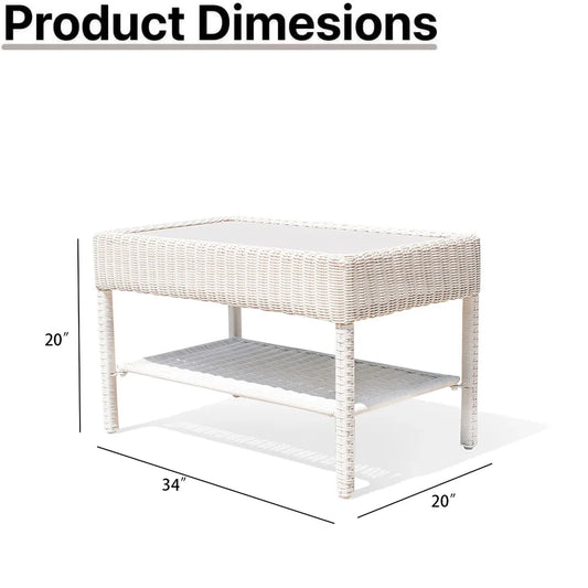 Krikacy Double Layer Wicker Coffee Table,All-Weather HDPE Hand-Woven Table,for Patio Lawn,Beige