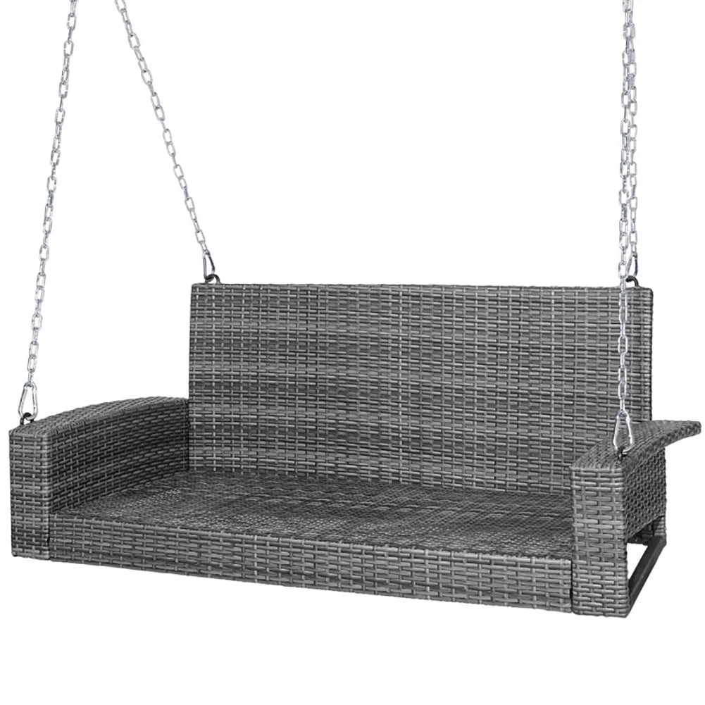Topcobe 2-Person Patio Rattan Porch Swing with Cushions, Outdoor Patio Furniture, White