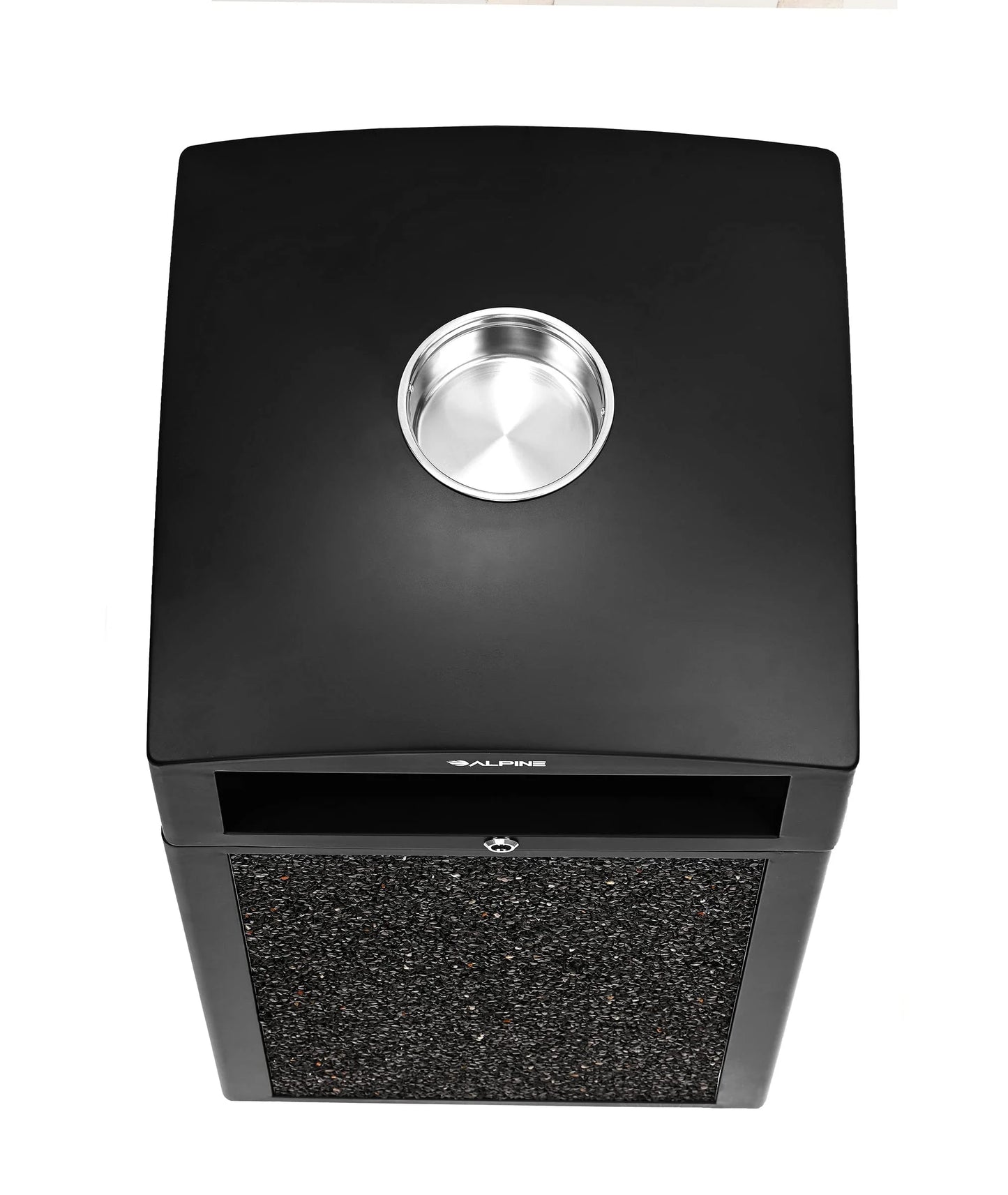 Alpine Outdoor Commercial Trash Can with Lid - 40 Gallon Heavy Duty Metal Garbage Can with Removable Bin, Locking Lid, Perfect for Patio, Pool, Deck, Mall Black, Grey Stone Panels (Tray)