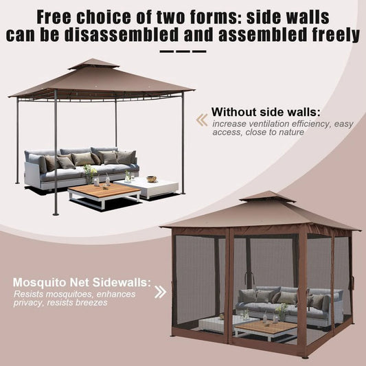 SANOPY 10' x 10' Gazebos for Patios, Gazebo Canopy with 4 Mosquito Netting, Rainproof & Sunscreen Shelter Tent with Double Eaves for Garden Backyard and Deck
